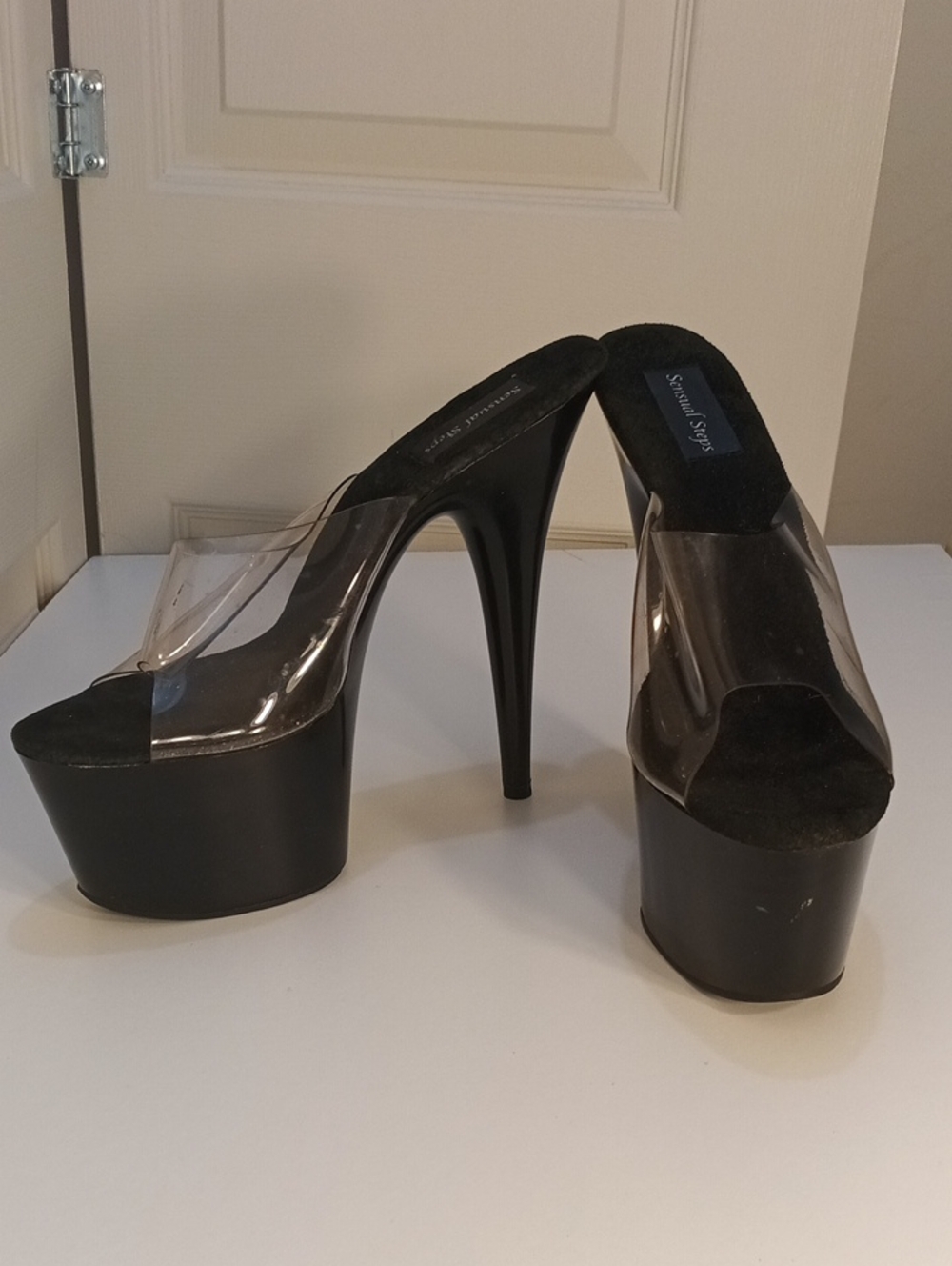Clear PVC Black Platform Mules